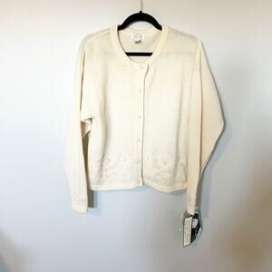 Vintage lamb’s wool‎ angora rabbit hair cream pearl bead cardigan medium